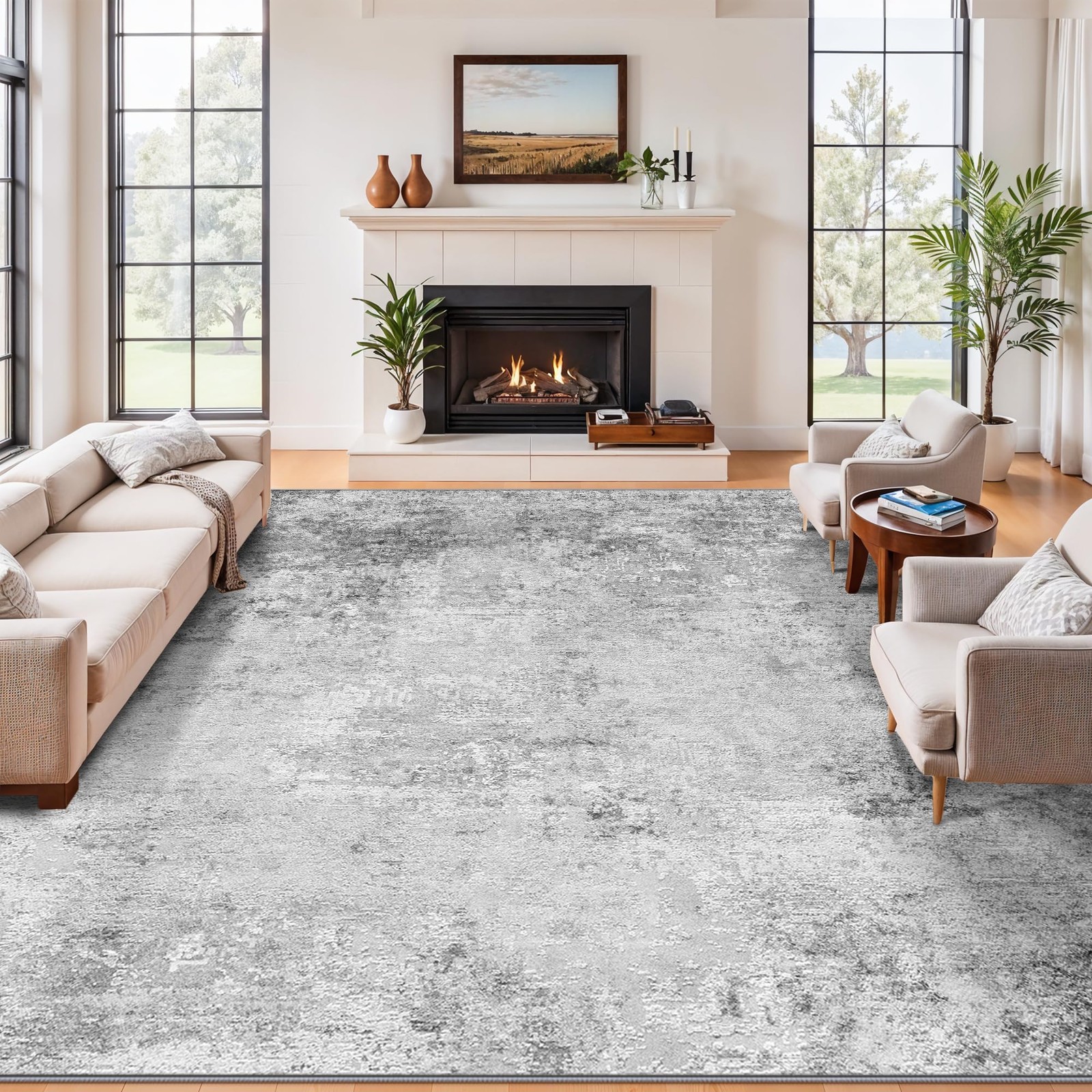 Area Rug 10ft x Square Non Slip Washable Grey RUUGME Abstract 10x10 Rugs Carpet gallery