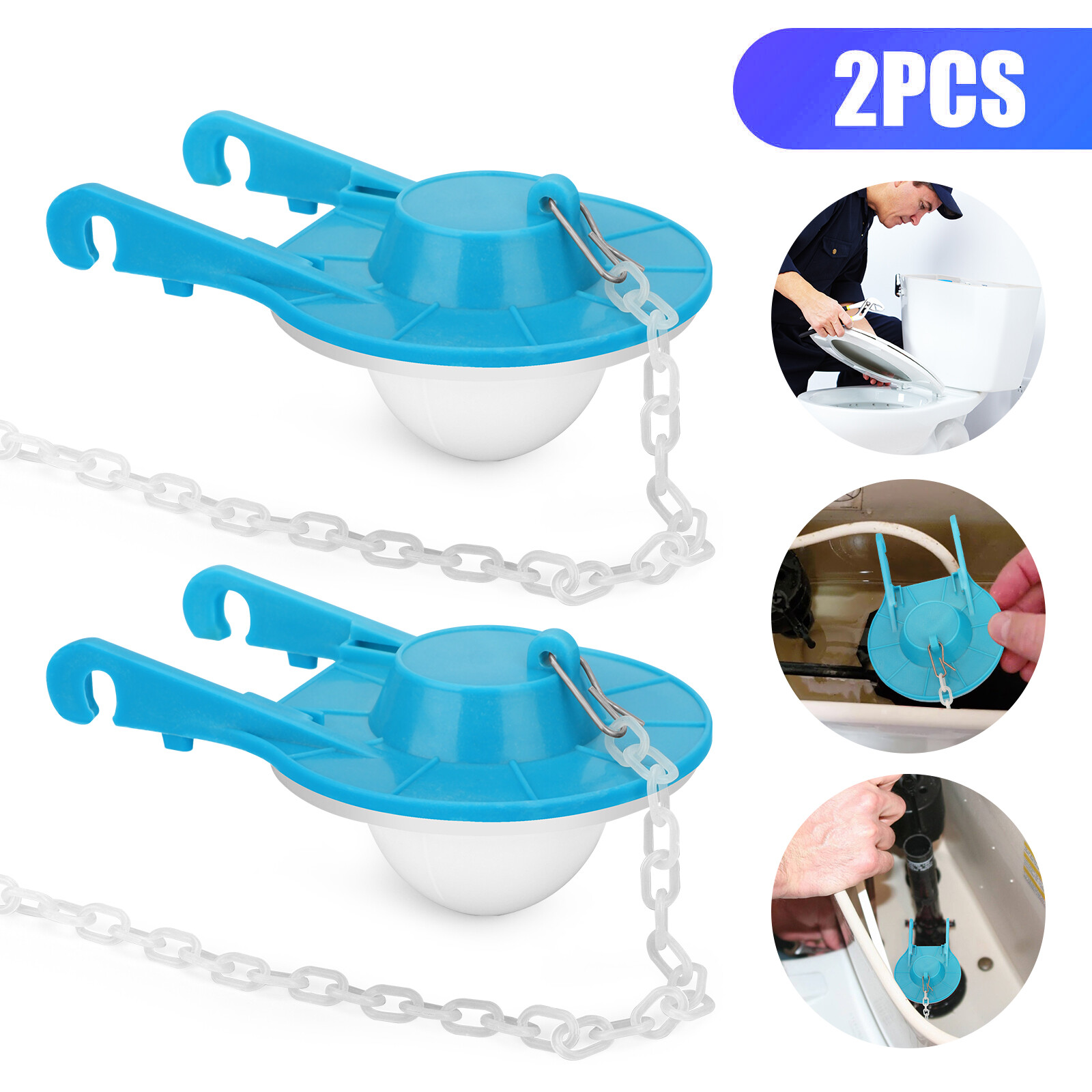 2Pcs Toilet Flapper Ultra High-Performance Universal For 2inch Flush Valves Blue gallery