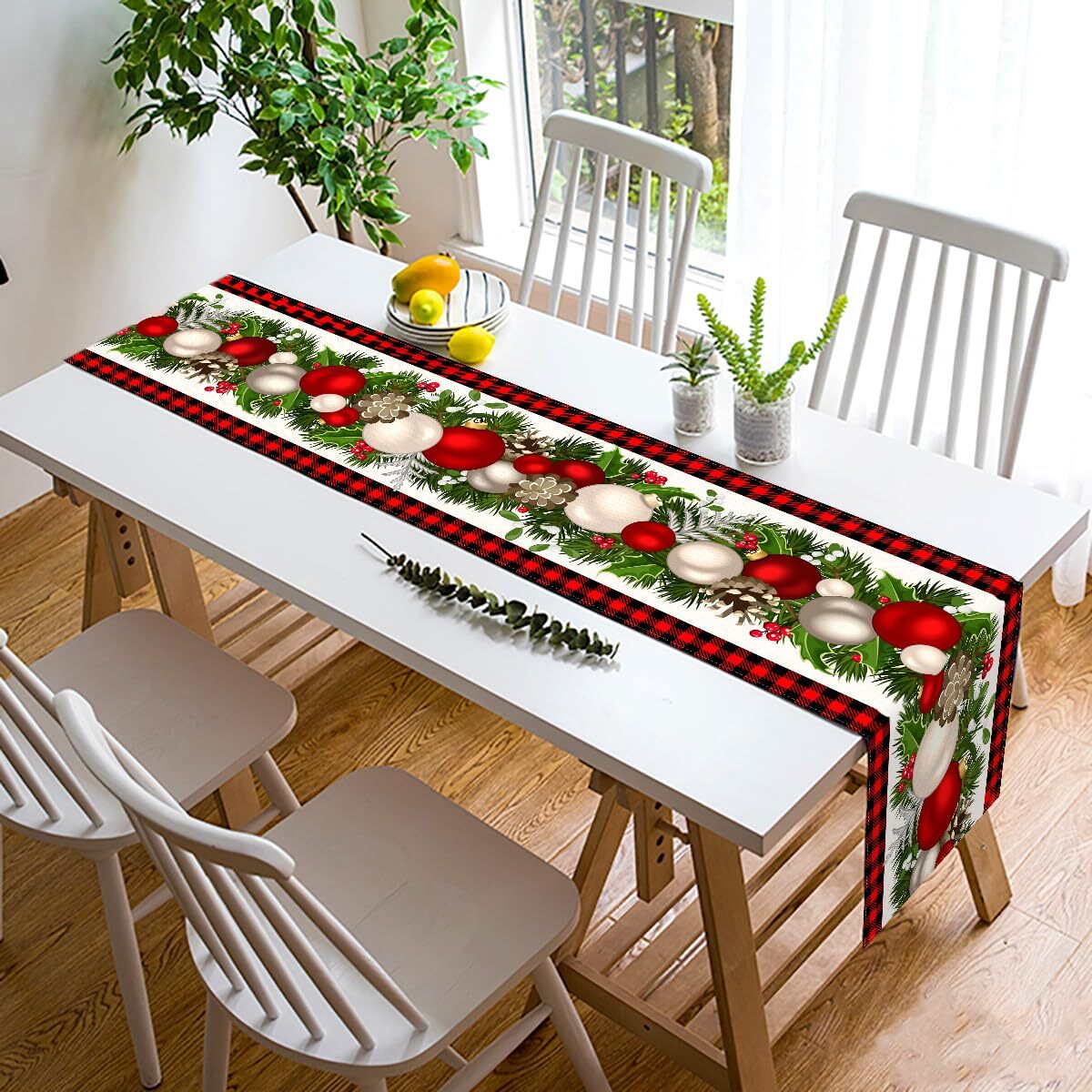 Red Black Buffalo Plaid Christmas Table Runner 108" Holiday Party Home Decor gallery