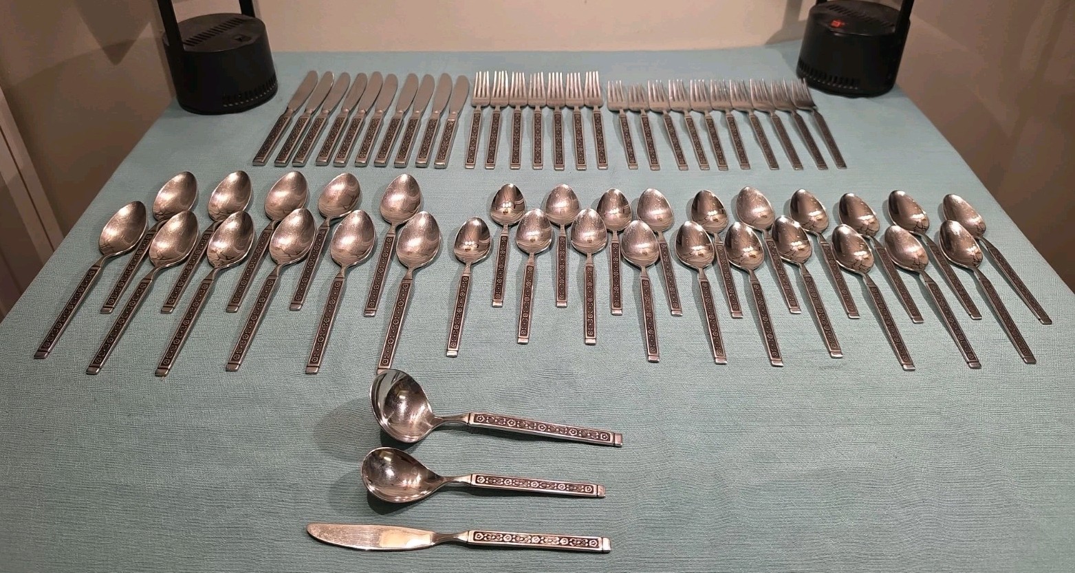 61 Pc Gorham HACIENDA Stainless Flatware Mid Century Black Accent gallery