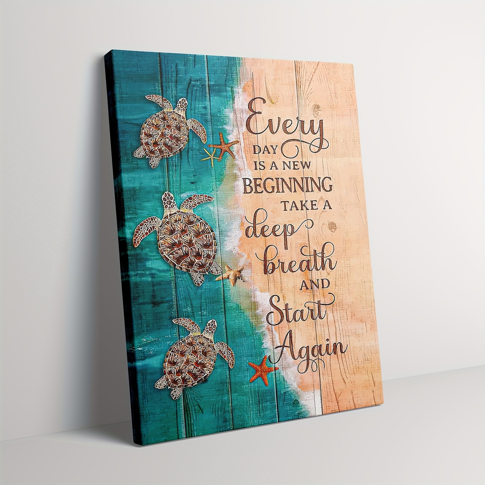 Sea Turtle Every Day Is A New Beginning Canvas Wall Art, Inspirational Beach gallery