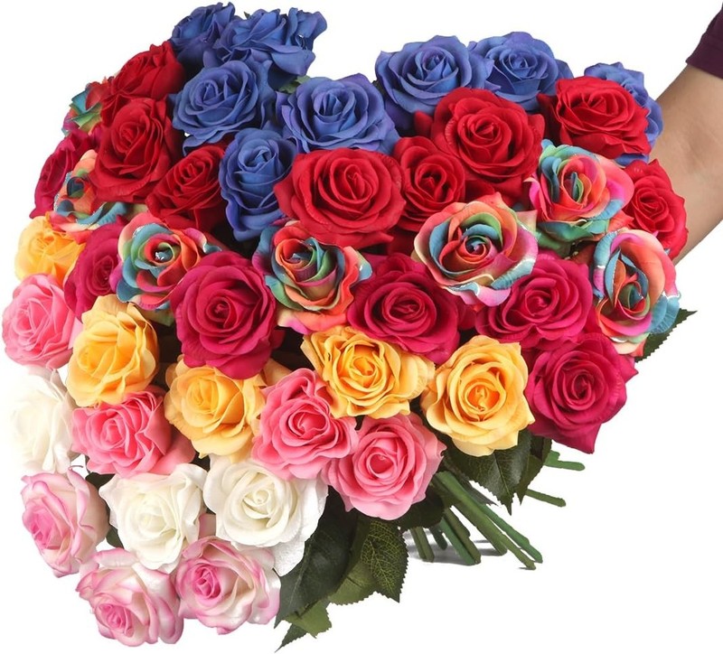 Red Rose Artificial Flowers, 1Pc 17" Single Red Rose for Valentine's Mother's Da gallery