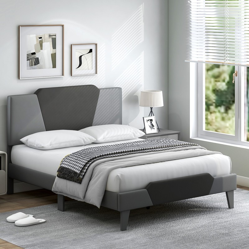 Full Size Upholstered Platform Bed Frame Velvet Headboard Mattress Foundation gallery