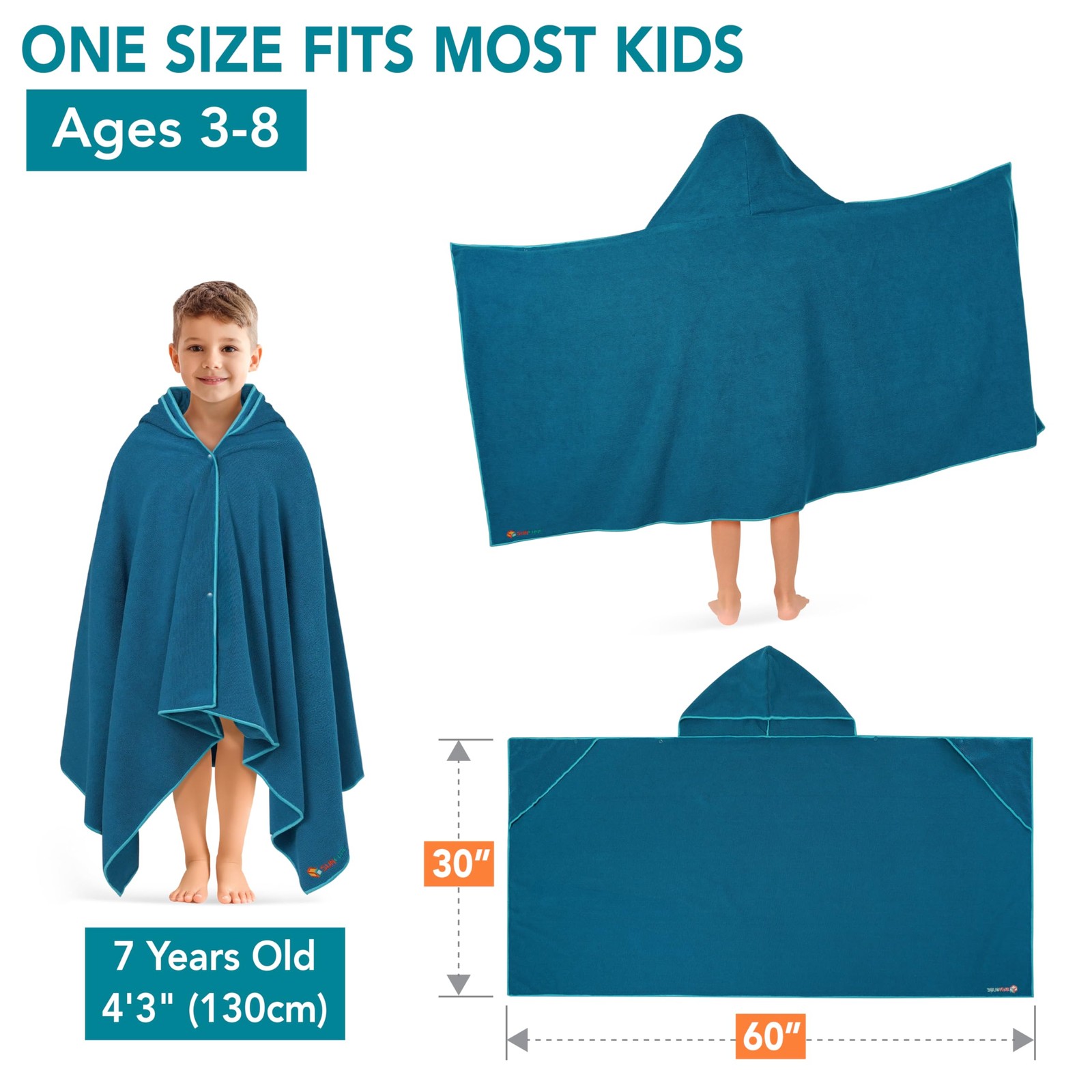 SUN CUBE Kids Hooded Towel, Absorbent Quick Dry Beach (3-9), Sea Blue gallery