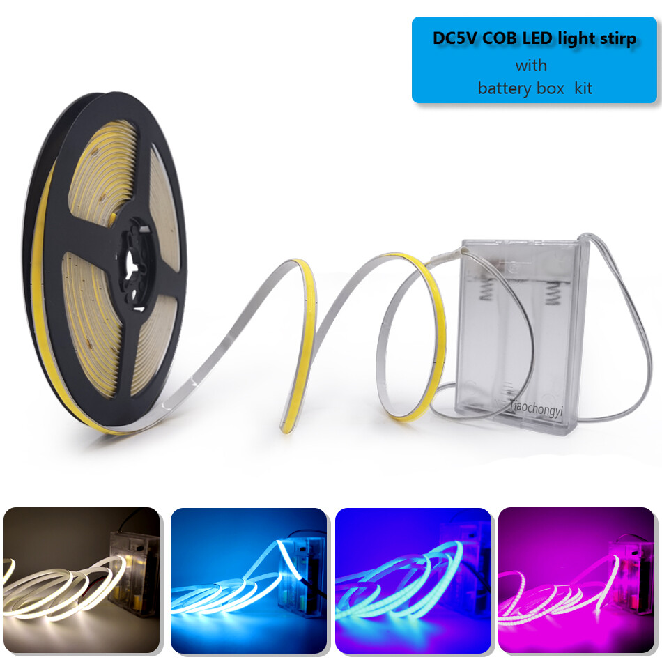 5V 5mm width COB LED light strip 320LED/m Battery box Powered Flexible light bar gallery