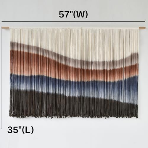 Large Macrame Wall Hanging Tie-Dye Boho Wall Art Fiber Art Decor Brown and Blue gallery
