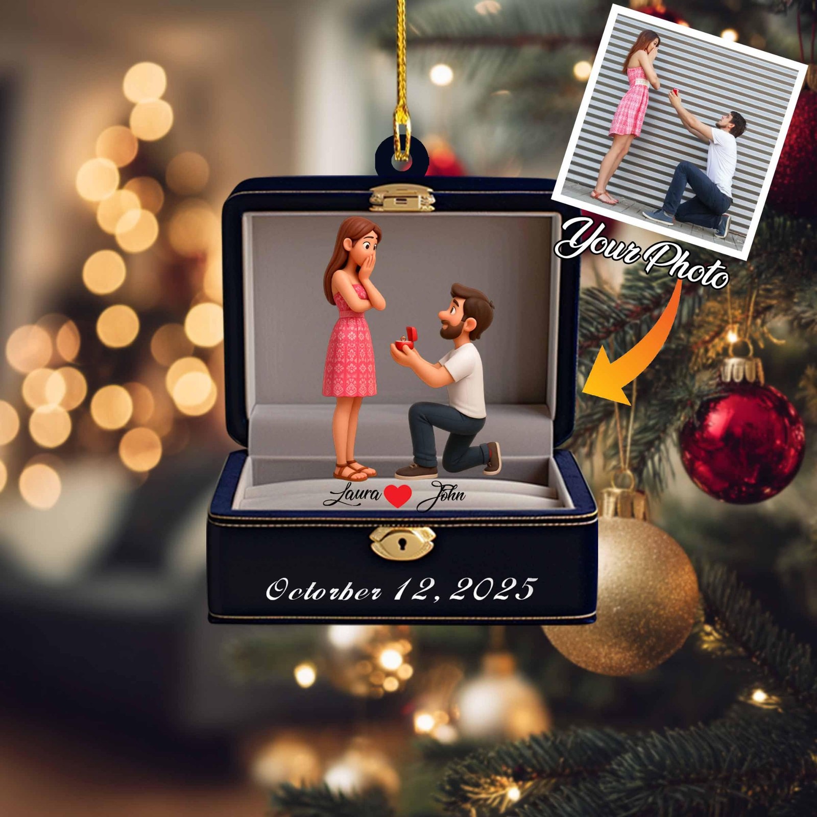 Personalized Engagement Acrylic Ornament | First Christmas Engaged Keepsake gallery
