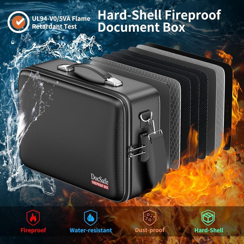 Fireproof Document Box with Lock - Water-Resistant Organizer for Secure Storage gallery