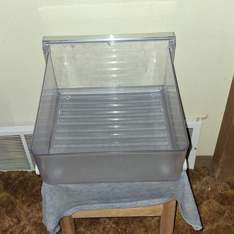 Used Clear Plastic Refrigerator Crisper Drawer Bin Replacement Part gallery