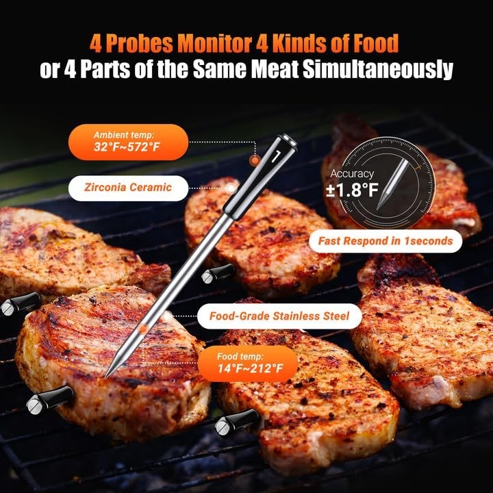4-Probe WiFi Wireless Meat Thermometer with 360°Readable LCD Standalone Base,... gallery