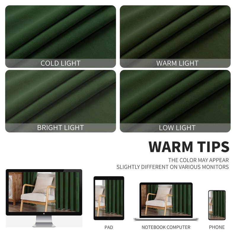 CUCRAF Dark Olive Green Velvet 100 Blackout Curtains 84 inches Long Forest G... gallery