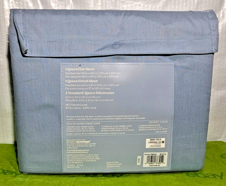 Nestwell Cool & Crisp Washed Cotton Percale Queen Sheet Set Blue gallery