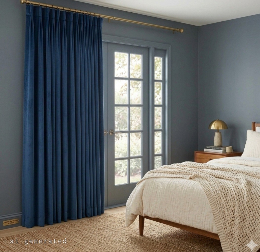 Custom TWOPAGES Light Blocking Velvet Curtain Pinch Pleat Panel 102" W X 97.5 H gallery
