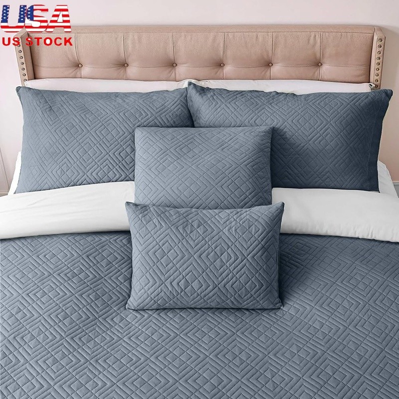 Microfiber King Quilt Set Lightweight Reversible W/ Pillow Shams Euro Shams New gallery