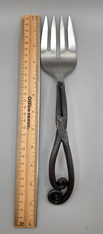 Black Oxidized Salad Serving Fork Double Fiddlehead 11" gallery