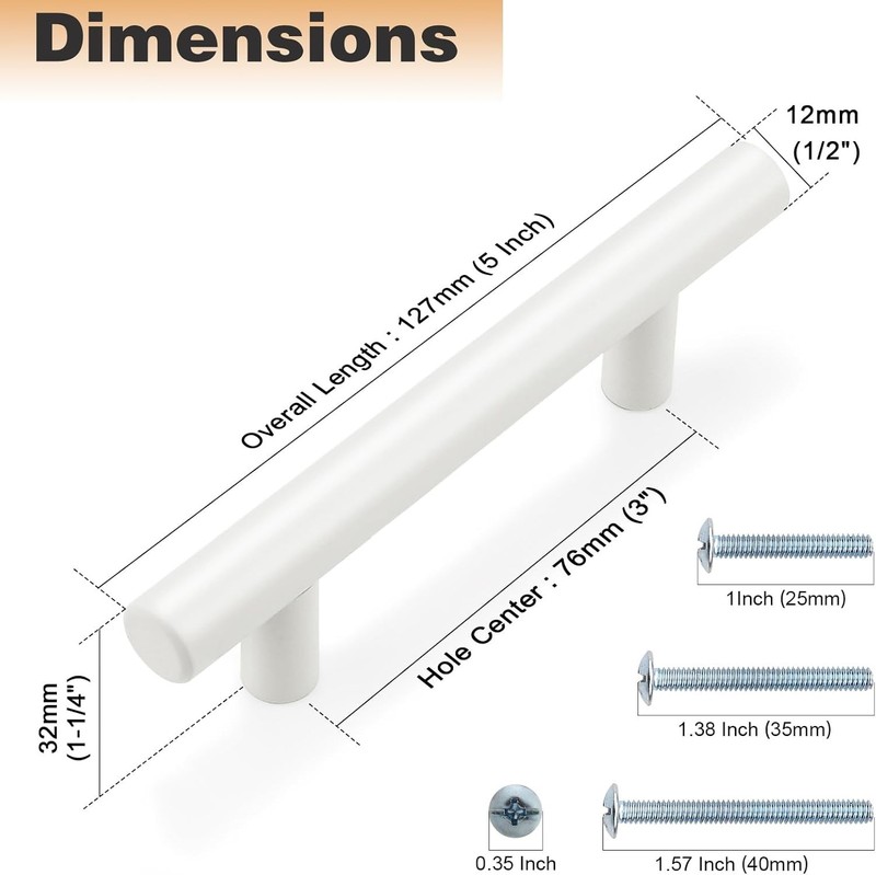 10 Pack| White Cabinet Pulls 3 Inch Modern Cabinet Hardware Euro T Bar Handle... gallery