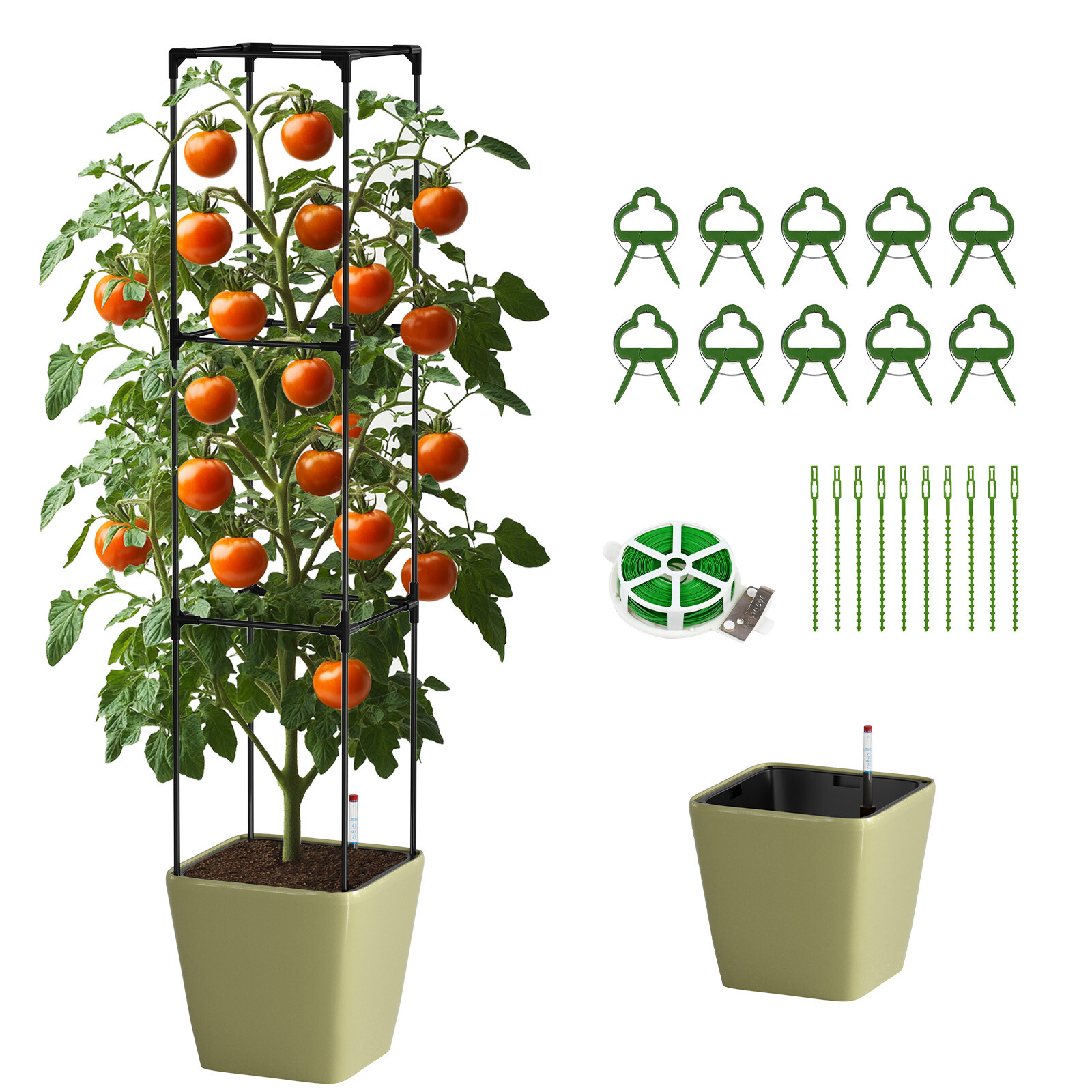 Begonia.K Tomato Planter Box w/ Trellis Self Watering Rolling Raised Garden Bed gallery