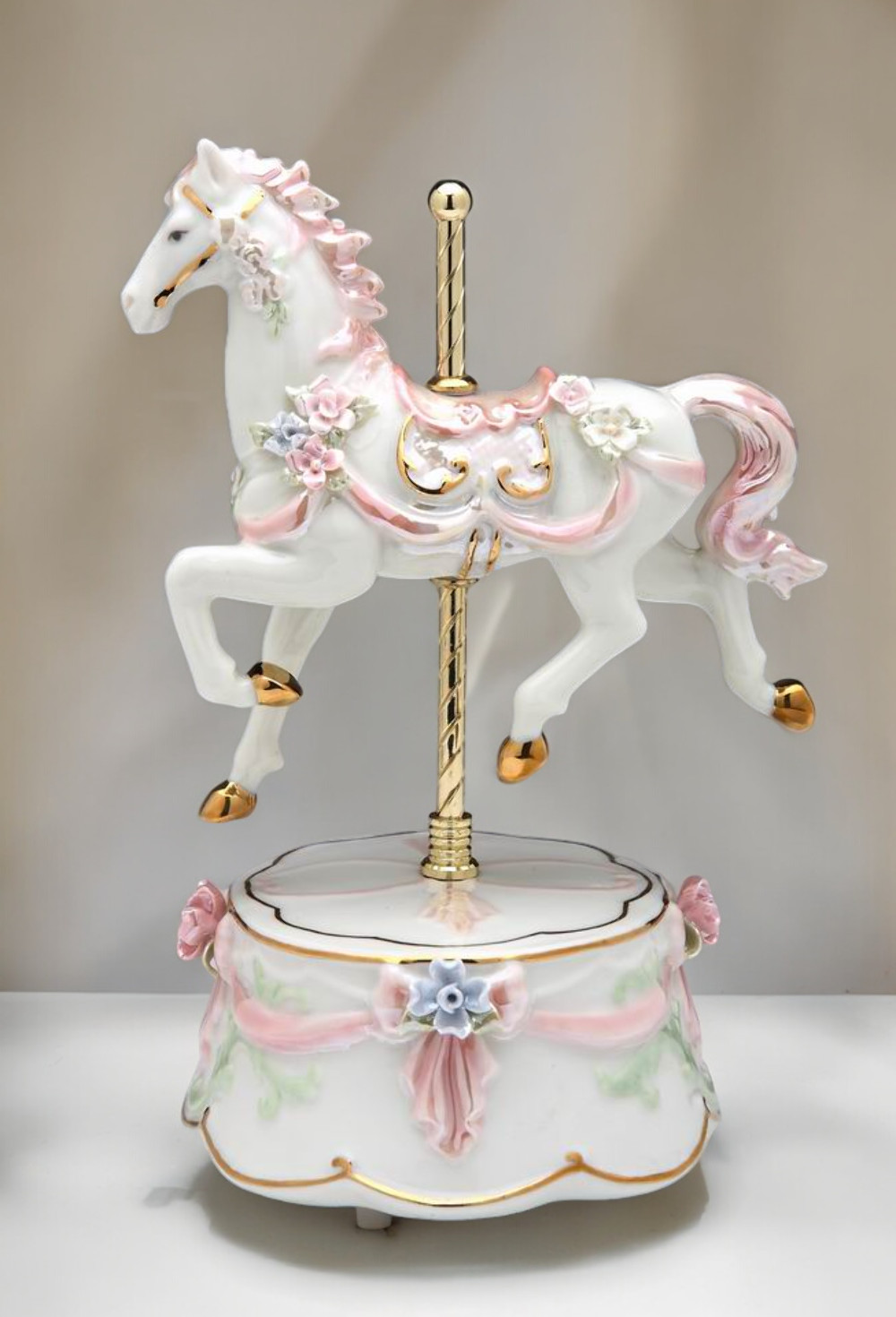 Ceramic Pink Carousel Horse Music Box, Horse Lover Gift, Gift for Her, Gift for gallery