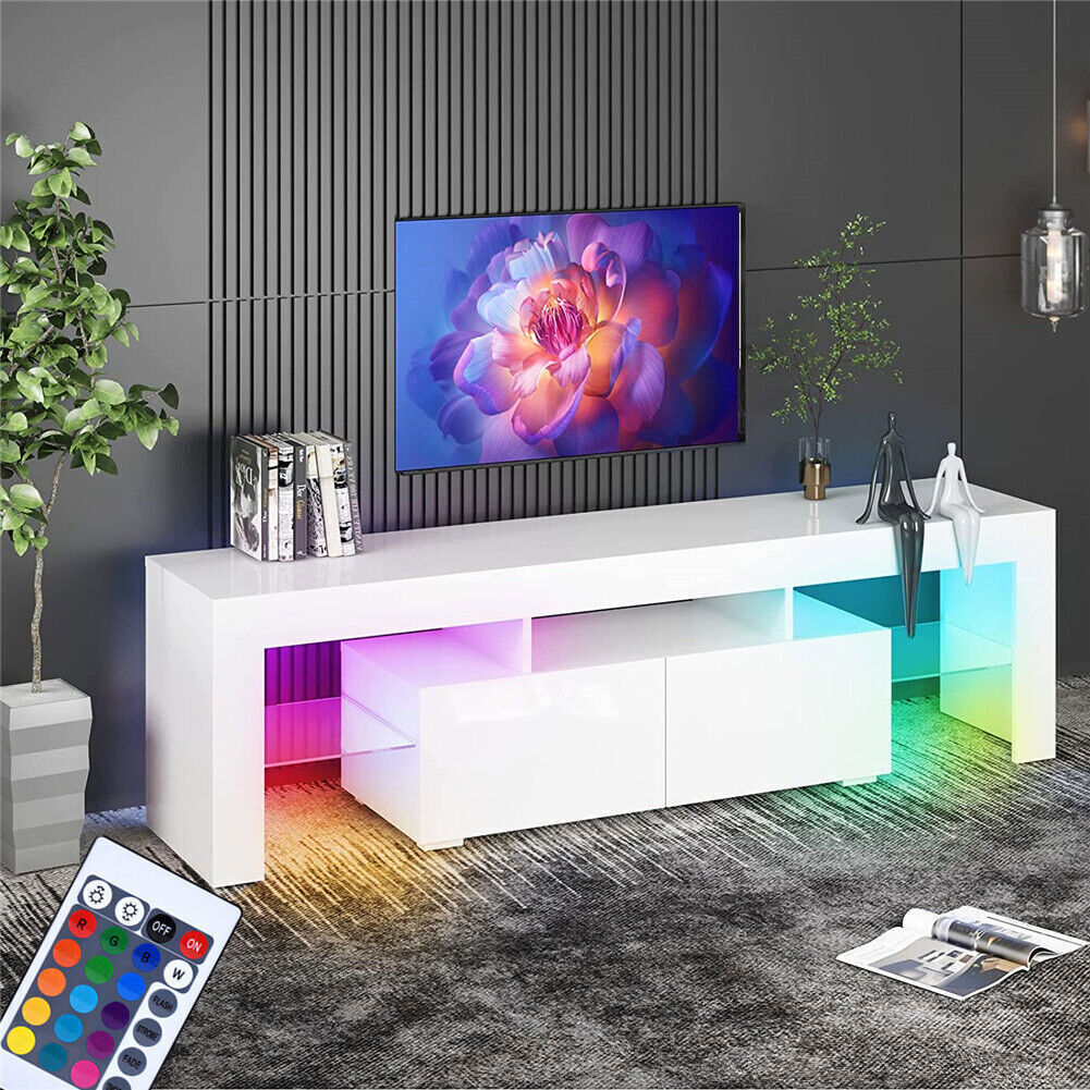 High Gloss TV Stand LED Media Console Cabinet Entertainment Center for 70"TVs gallery