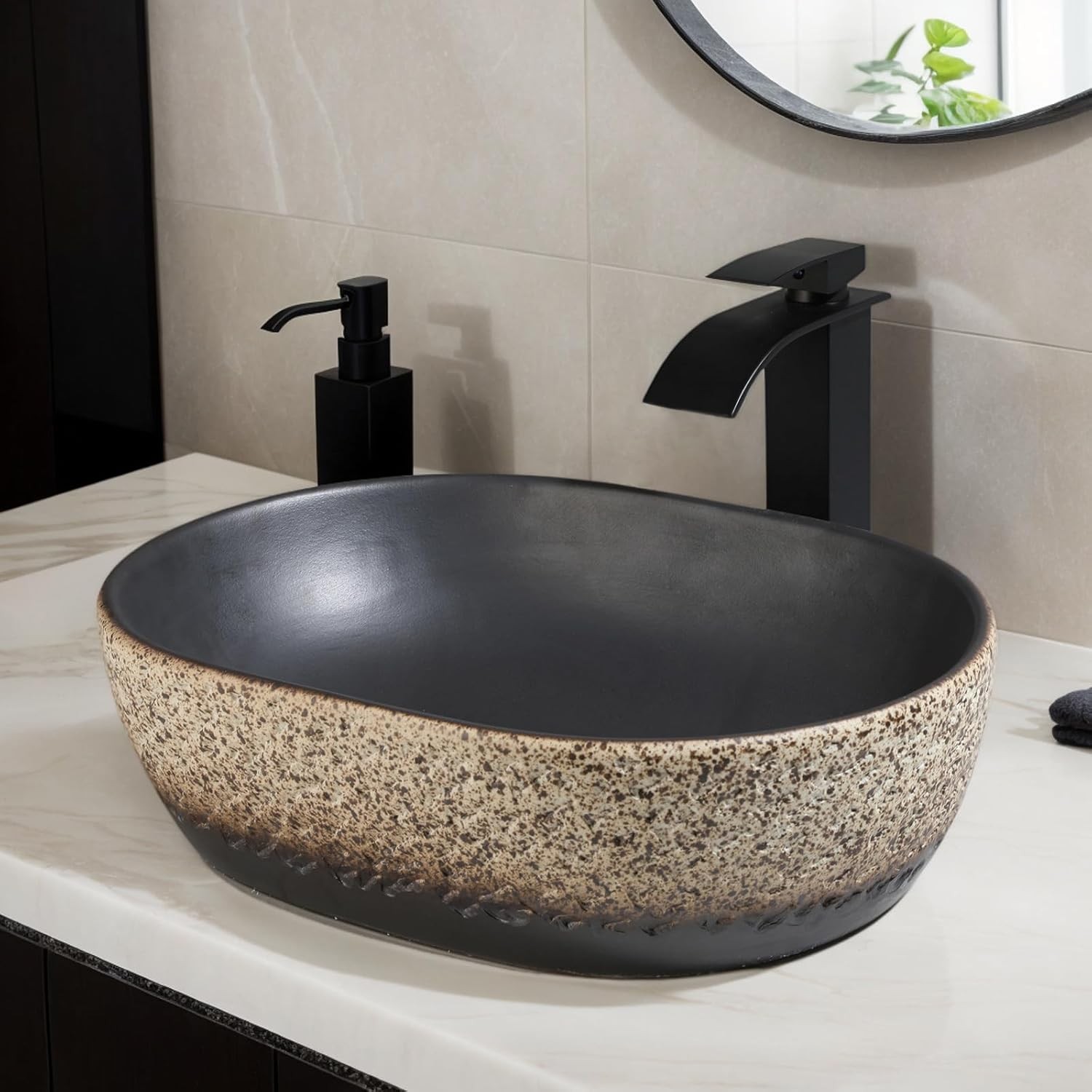 Focitland 19 Inch Stone Bathroom Sink Basin w/ Waterfall Faucet Pop-up Drain gallery