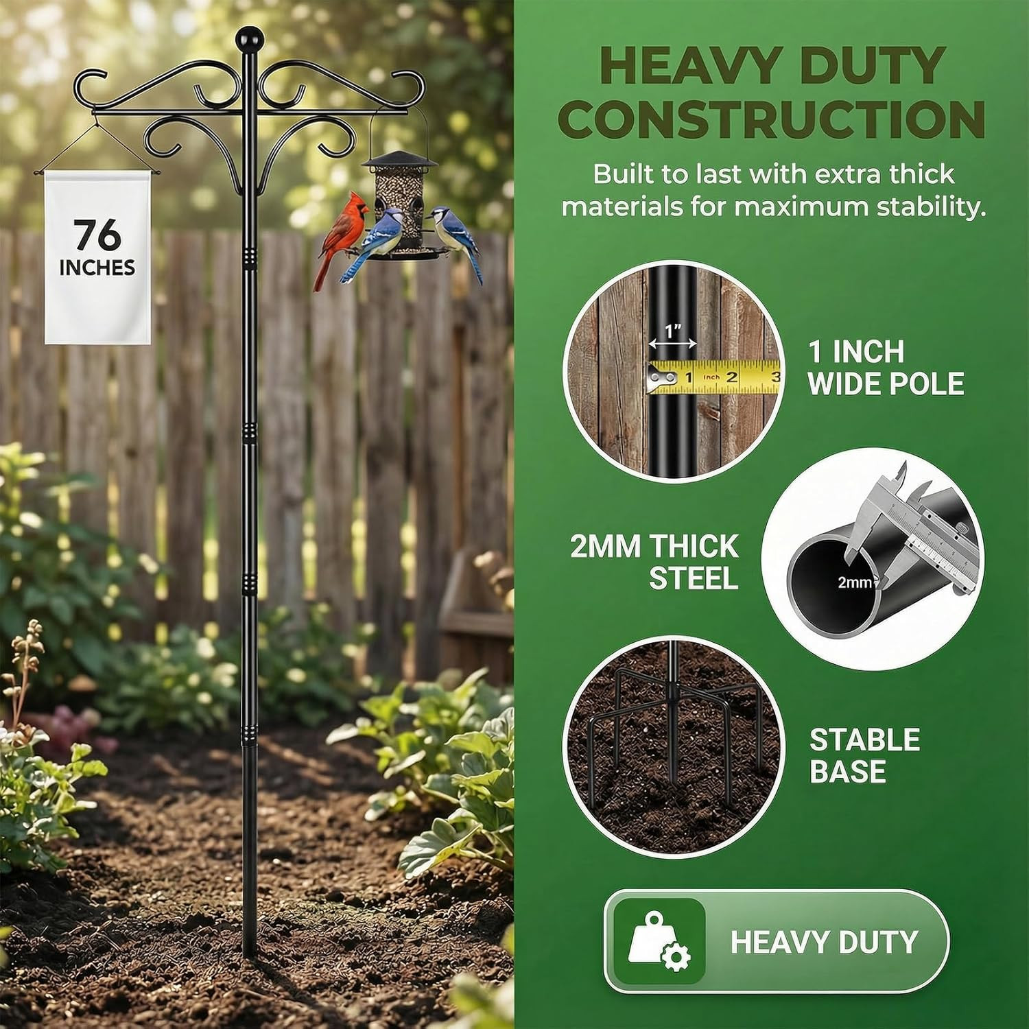 76" Double Shepherds Hooks for Outdoor, Heavy Duty Bird Feeder Pole with 5 Prong gallery