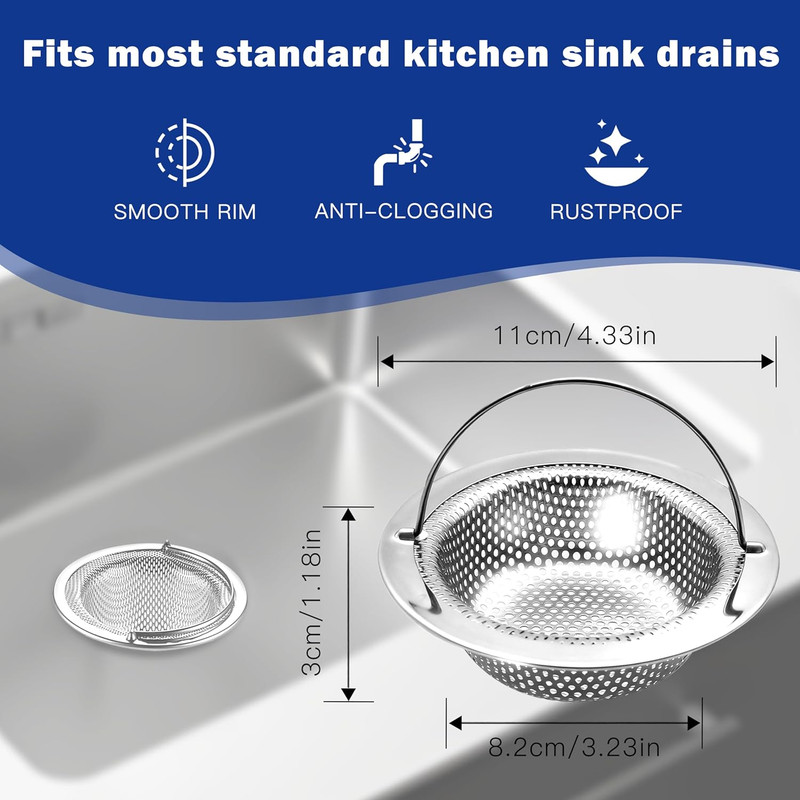 2 Pack Kitchen Sink Drain Strainer with Handle, Universal Stainless Steel Food C gallery