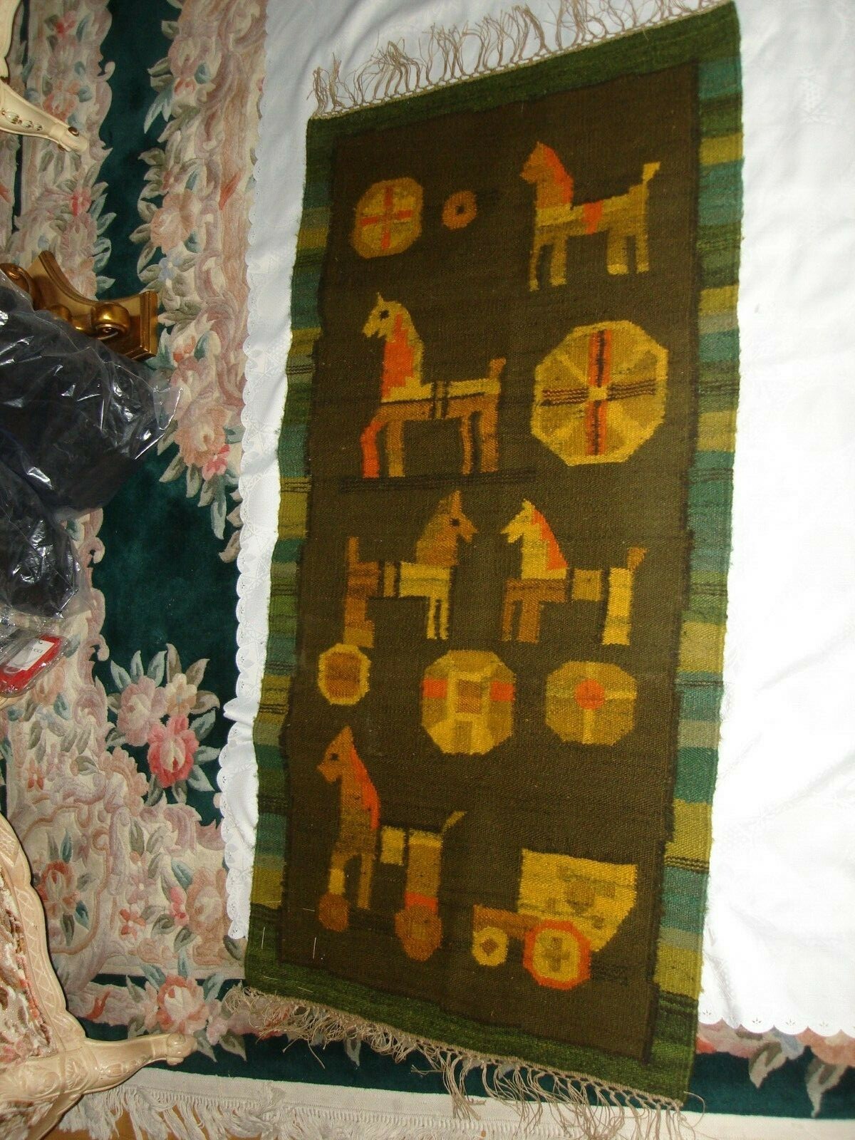 Vintage Beautiful Cepelia Handwoven Koniki Horses Polish Kilim Tapestry Rug gallery