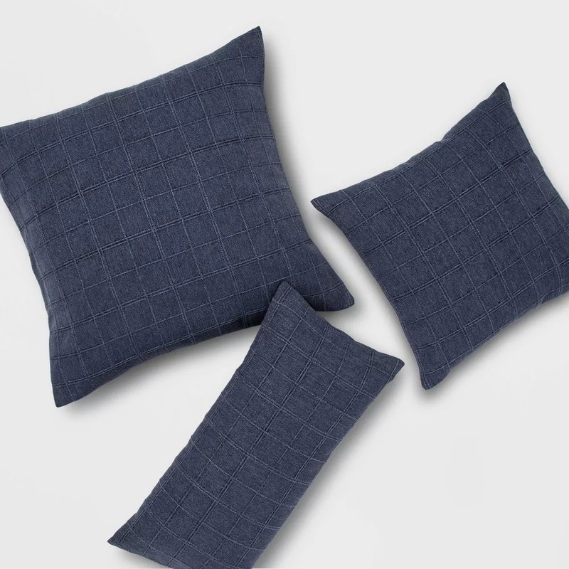 Oversized Woven Windowpane Square Throw Pillow Blue - Threshold gallery