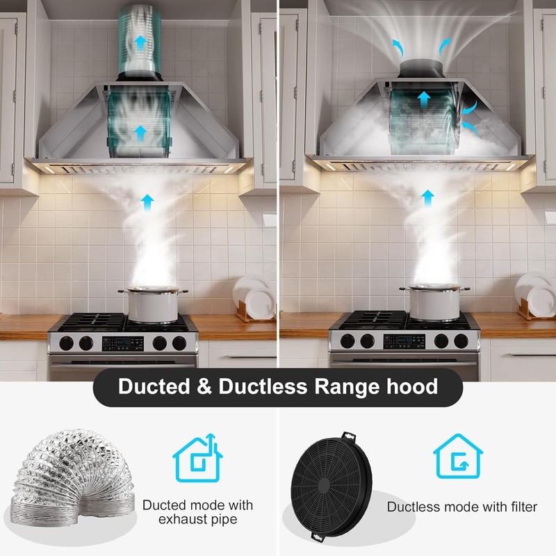 Insert Range Hood ‎Stainless Stee 900 CFM Built-in Kitchen Vent Convertible 30in gallery
