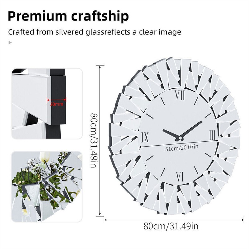32In Round Sunburst Large Wall Clock fr Entryway Living Room Bedroom Decorative gallery