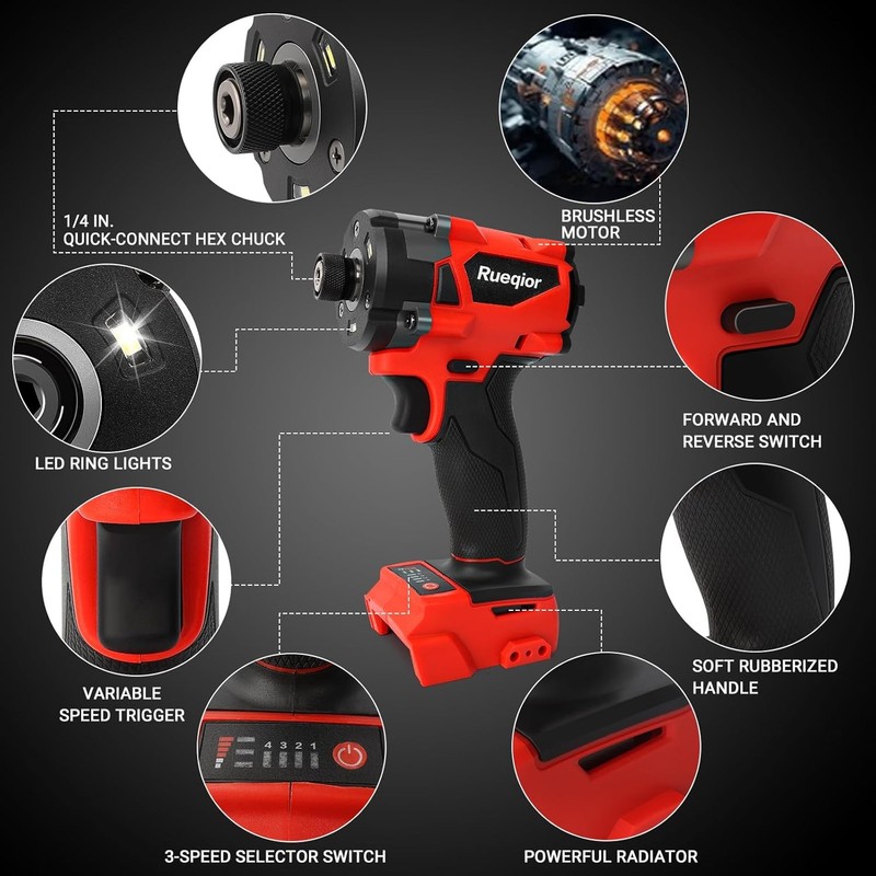 Cordless 1/4" Brushless Impact Driver 220 Ft-lbs 3-Speed Power Tool gallery