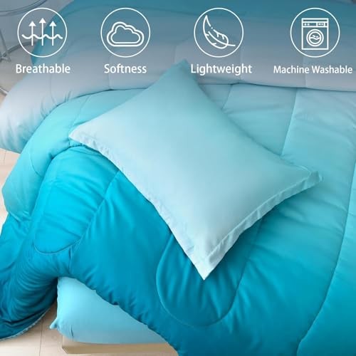 Gradient Teal Comforter Set - 5 Pieces Lightweight Teal Green Twin Light Teal gallery
