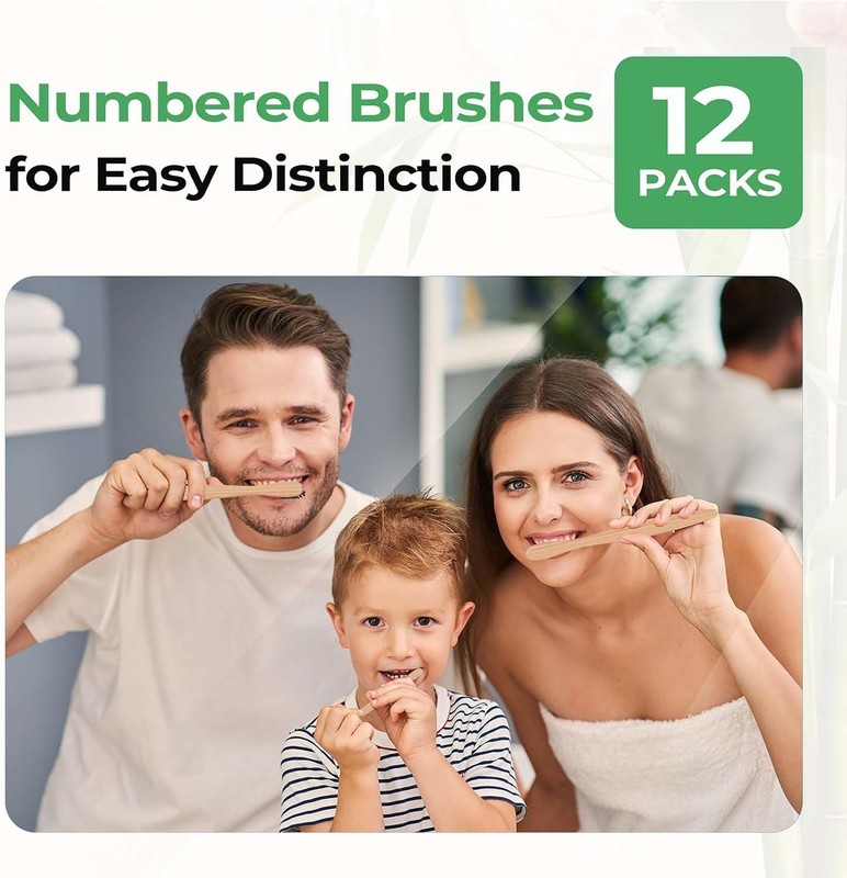 GENKENT 12 Counts Bamboo Toothbrushes BPA Free Soft Bristles Travel Toothbrush N gallery