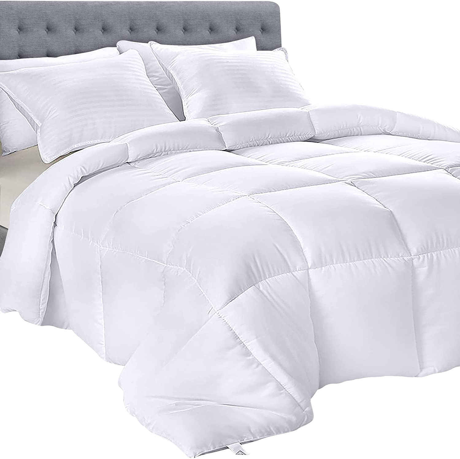 Bedding down Alternative Comforter (Queen, White) - All Season Comforter - Plush gallery