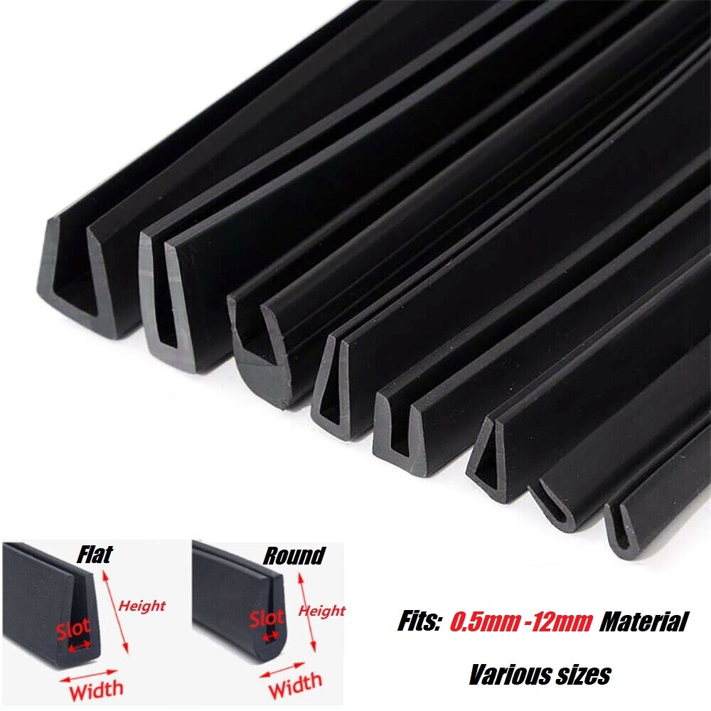 0.5-12mm Black Rubber U Channel Edging Trim Seal Strip Door Table Edge Protector gallery