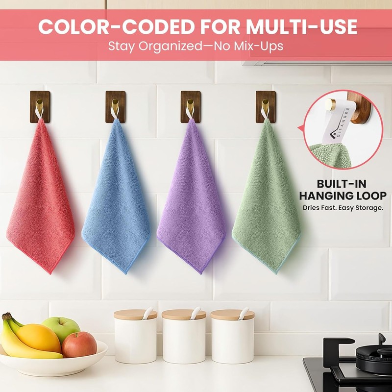 Microfiber Cleaning Cloth, 12 Pack Assorted Color Cleaning Rags for Housekeeping gallery