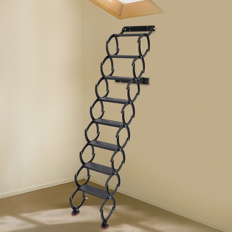 Attic Loft Pull Down Ladder 8 Step Wall Mounted Folding Loft Ladder Stairs Black gallery