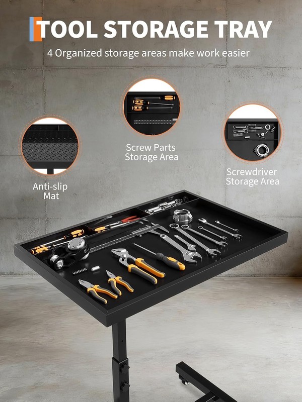 Rolling Tool Tray w/ Wheels Adjustable Height Mobile Work Table 220Lb Work Table gallery