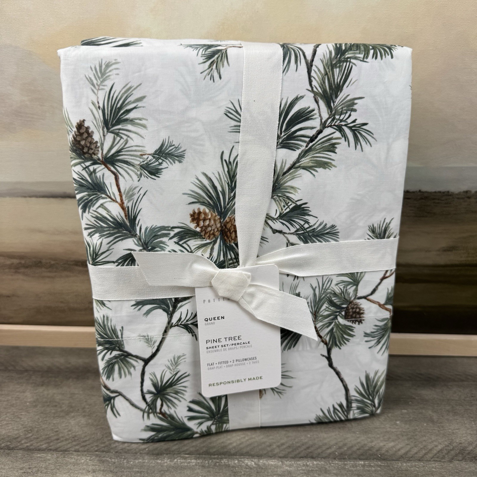 Pottery Barn Pine Tree Printed Sheet Set Queen 4-piece Christmas Holiday Multi gallery
