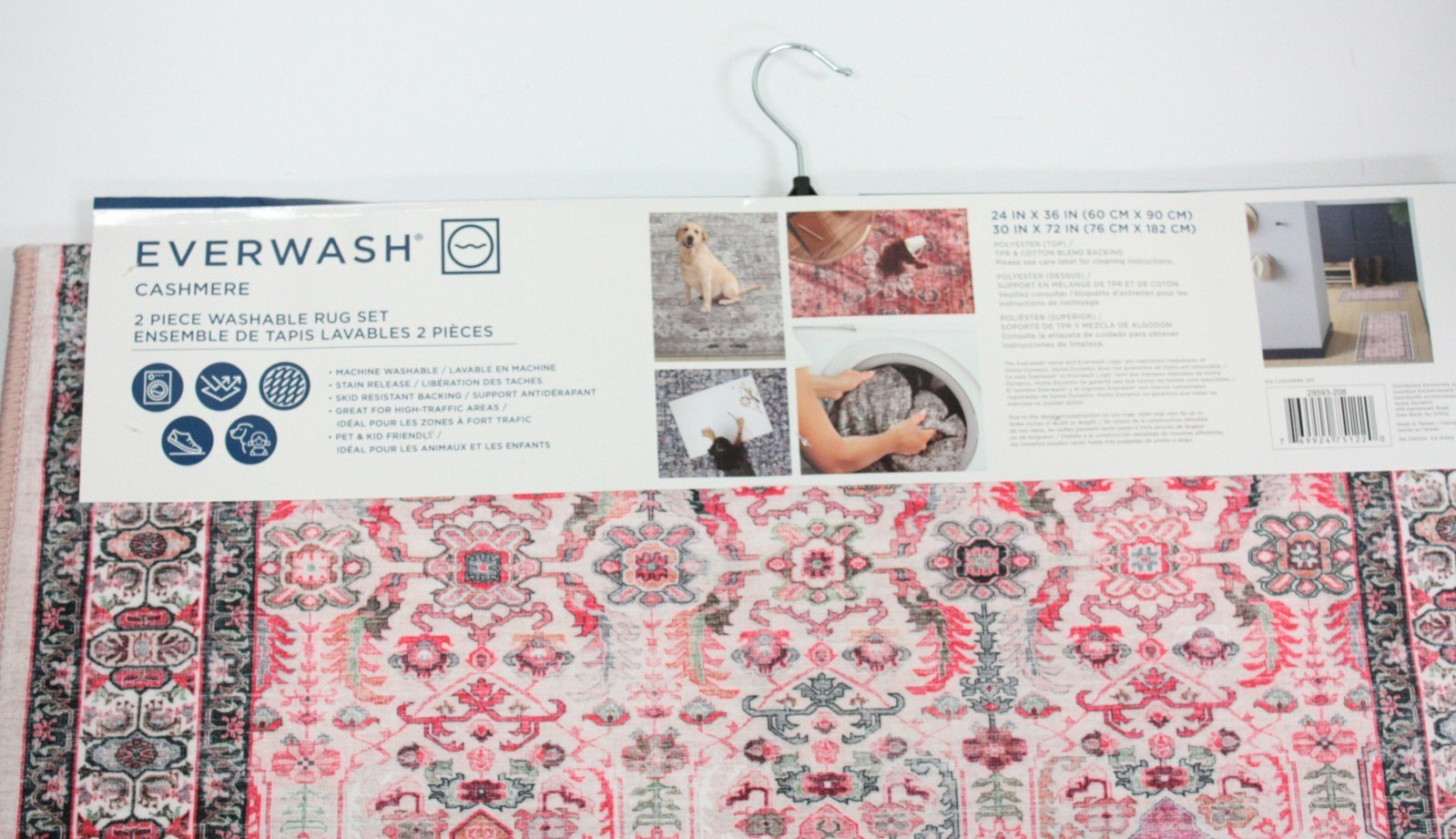 Everwash 2pc Cashmere Washable Runner Rug (30x72in) & Accent Rug Pink (24x36in) gallery
