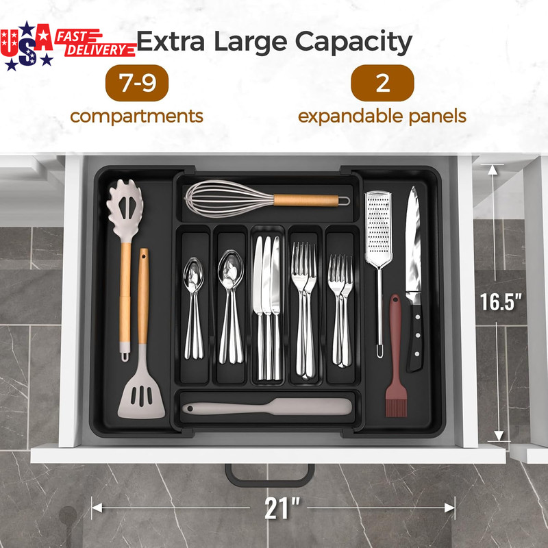 Extra Large Expandable Silverware Organizer, Bpa-Free Food-Safe Cutlery Flatware gallery