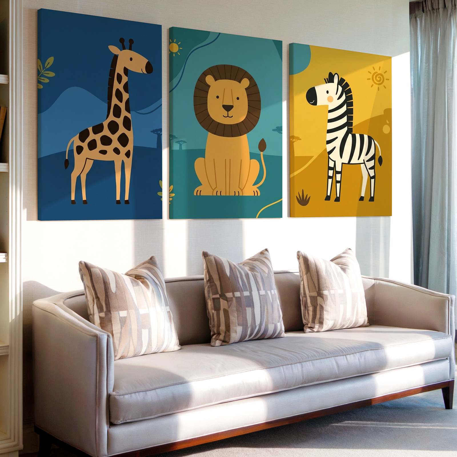 3 Pieces Safari Animal Giraffe Large Wall Art Set for Living Room Set Of 3 gallery