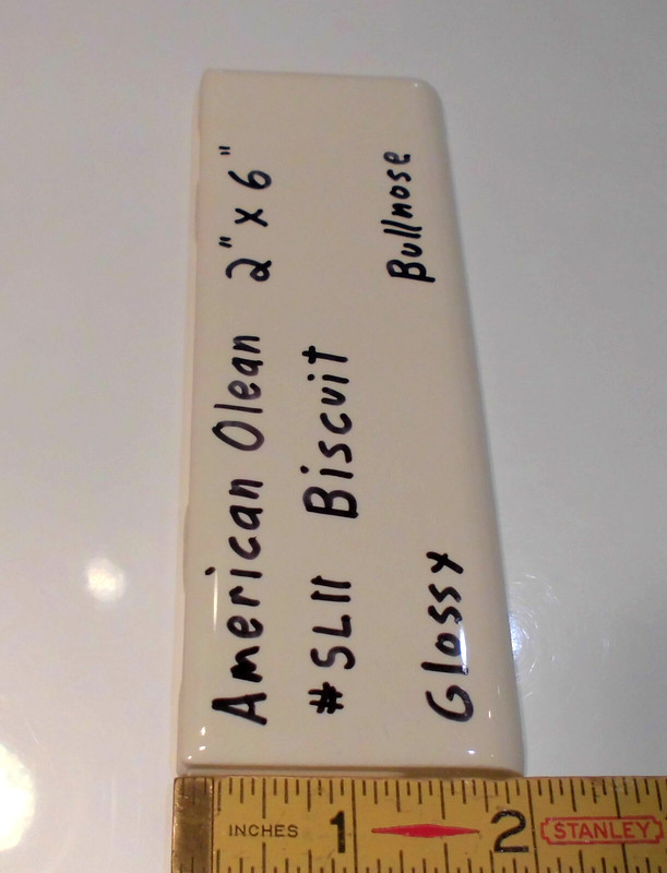 1 pc. Gloss Biscuit: 2" X 6" Surface Bullnose Ceramic Tile, by American Olean gallery