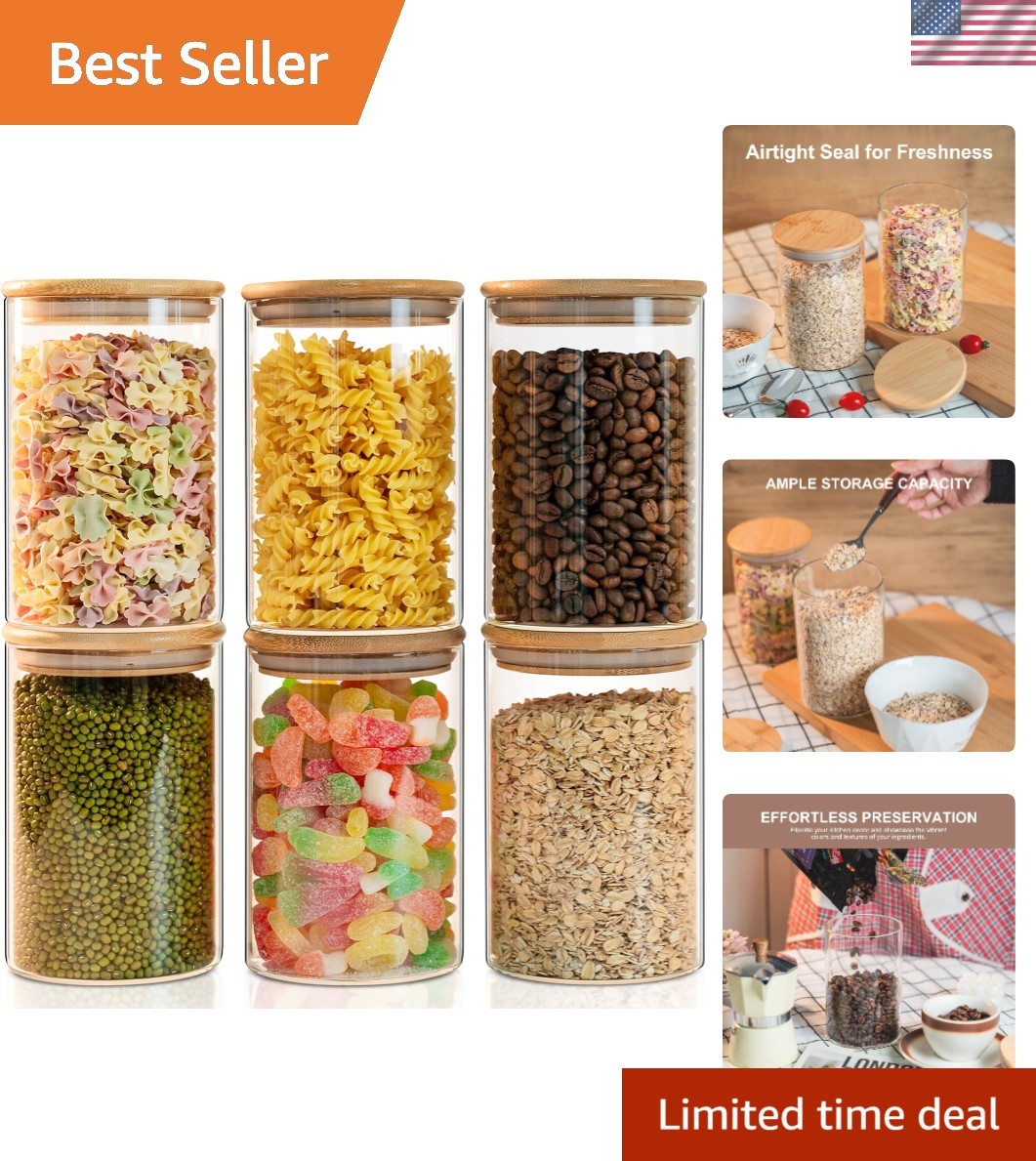 Glass Food Storage Jars 6-Pack 37oz - 4x6 in-Clear Glass Food Canisters with ... gallery