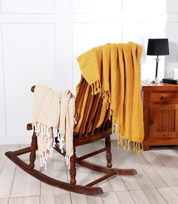 Handwoven Batik Cotton Throw Blankets (Set of 2) | Boho Fringe Sofa Throws 50x60 gallery