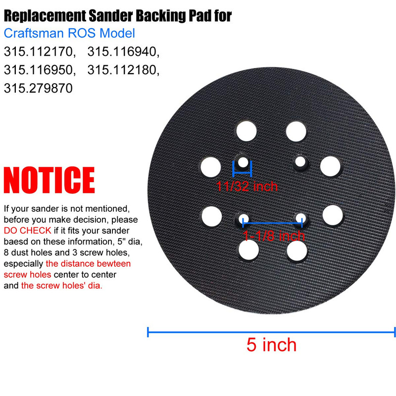 5" Hook and Loop Replacement Sander Pad for Craftsman 315 Model Random Orbit ... gallery