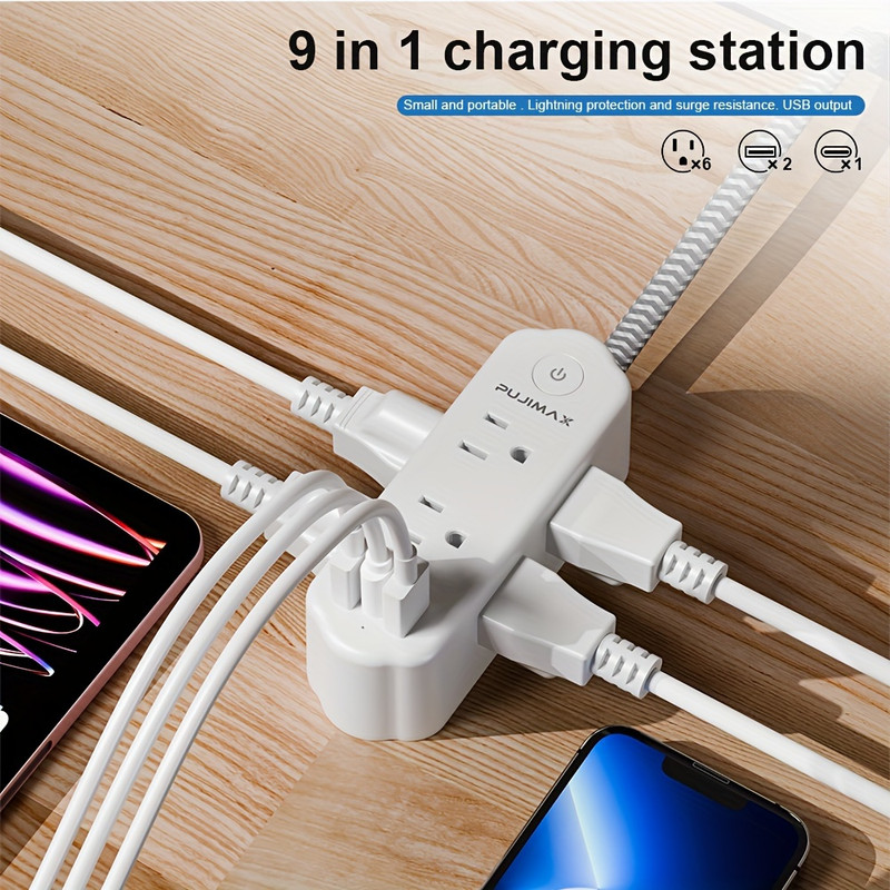 Flat Plug Power Board With 6 Sockets Long Extension Line USB Port Surge Protect gallery