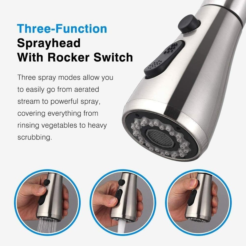 Kitchen Faucet Pull Down Sprayer Swivel Spout 3 Holes Brushed Nickel Mixer Tap gallery