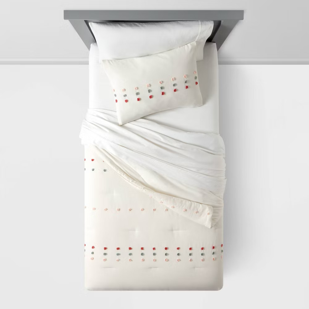 Twin Pom Comforter Set Cream - Pillowfort gallery