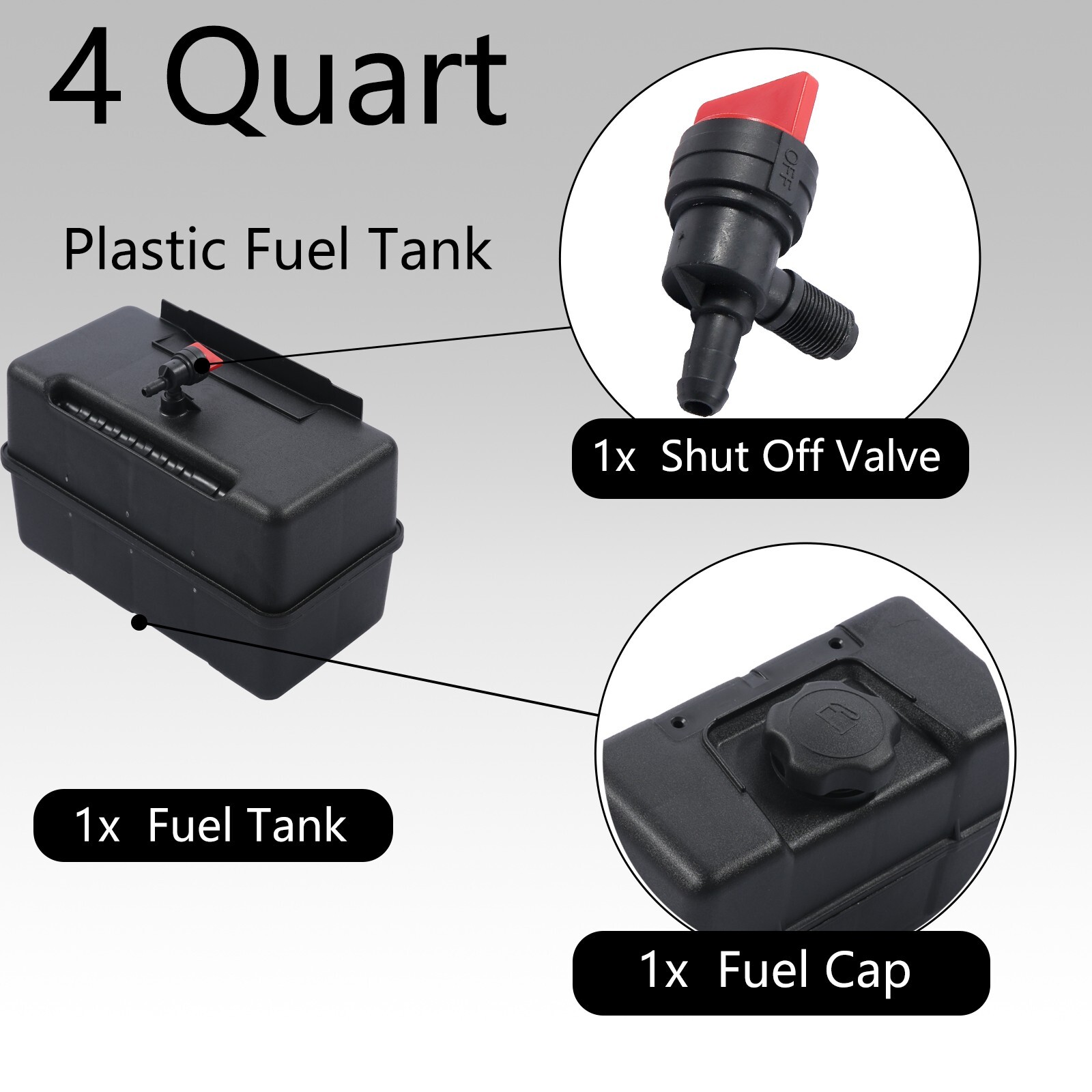 4 Quart Plastic Fuel Tank w/ Cap & Shut-Off Valve Fit for Briggs & Stratt 691993 gallery